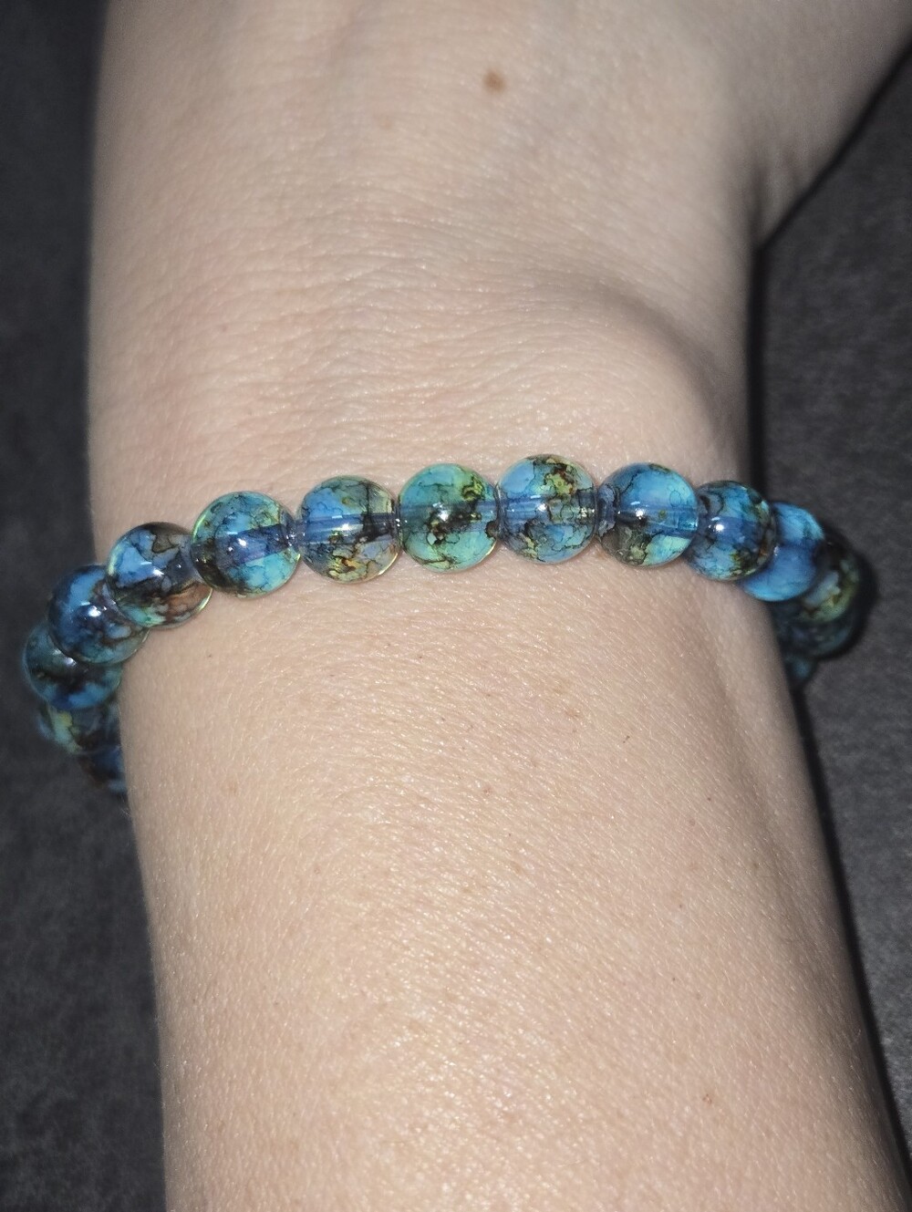 Artisan Handmade Bracelet Blue Green Beads Lampwork Boho Chic Layering Stack 515